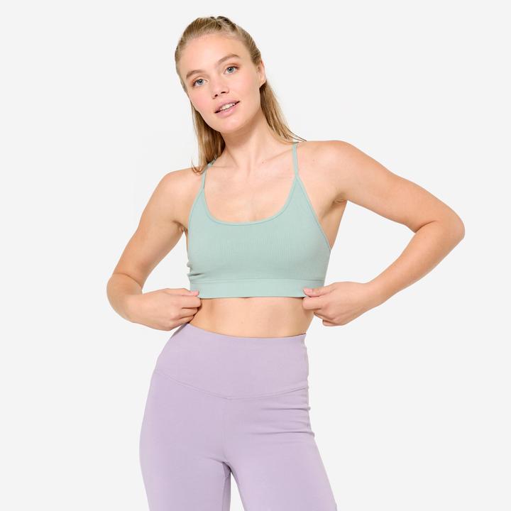 Image du produit Decathlon Brassière côtelée sans couture maintien léger Femme, Vert kaki (XS)