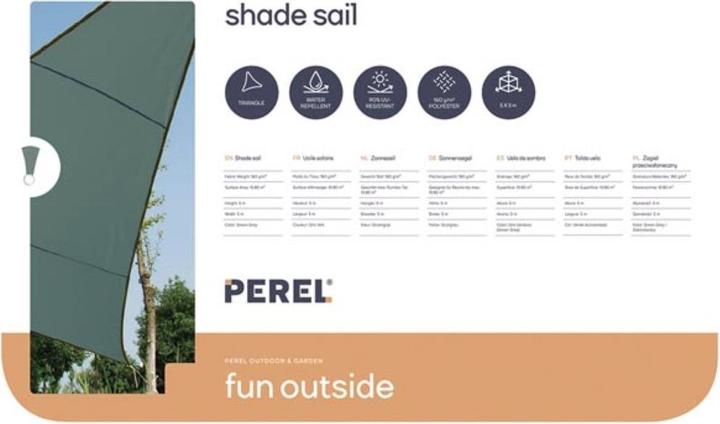 Image du produit Perel VOILE DE SOLEIL - TRIANGULAIRE - 5 x 5 x 5 m - COULEUR : GRIS VERT (500 x 500 cm)