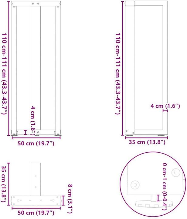 Produktbild VidaXL Bartischbeine T-Form 2 Stk. Schwarz 50x35x(111-112) cm Stahl Tischbein