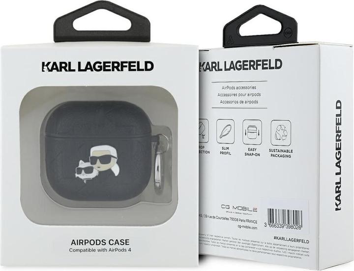 Image du produit Karl Lagerfeld Monogram Karl & Choupette Étui pour AirPods 4 - Noir (Couvercle de l'étui de chargement)
