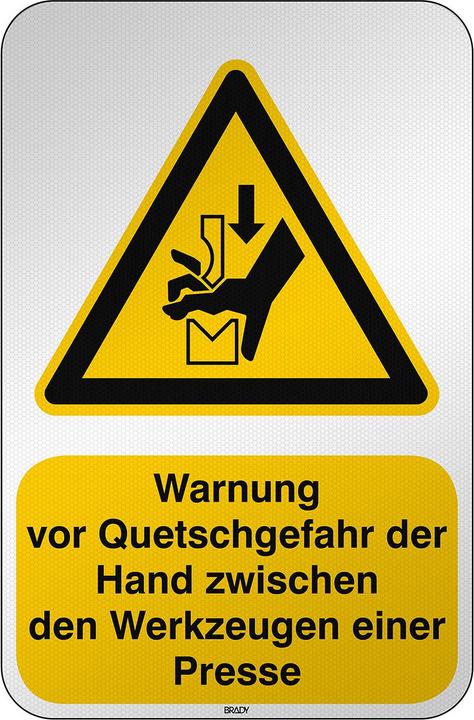 Actual product image Brady W/W030/DE117/RFL-390X590-1, ISO safety sign - Warning of hand crushing hazard between the