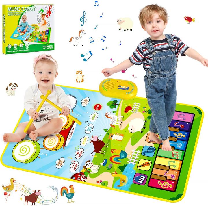 Activity Board Jouets pour bébé, piano musical 3 en 1 pour bambin & tapis de tambour avec bruits d'animaux