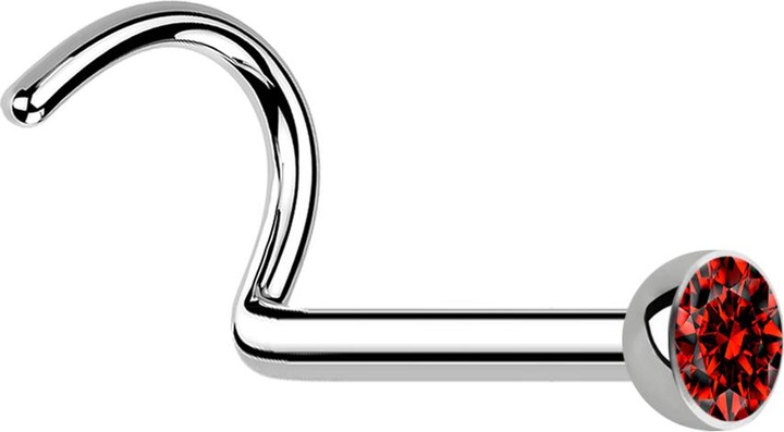 Produktbild Star Piercing Nasenstecker gebogen silber mit Kristall rot (Chirurgenstahl 316L, ohne Messing)
