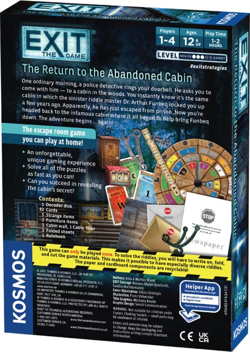 Productafbeelding Thames & Kosmos EXIT 18: Return To The Abandoned Cabin (EN) (KOS1708) (Engels, 1 - 4 Spelers)