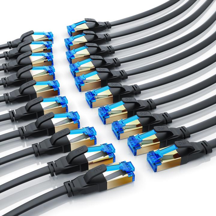 Produktbild Primewire 20x CAT 8.1 Netzwerkkabel Flach, LAN Patchkabel Datenkabel, Flachbandkabel Verlegekabel, Cat 6 Cat 7 (U/FTP, CAT8.1, 0.50 m)