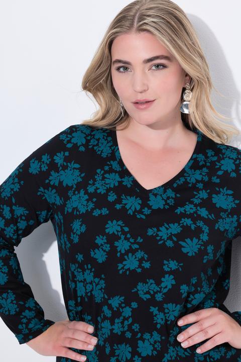 Produktbild Ulla Popken Longshirt, Blüten, A-Linie, V-Ausschnitt, Langarm (60)