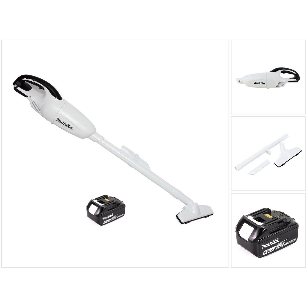 Makita DCL 180 T1 W 18 V Li-Ion Akku-Staubsauger Weiss + 1 x 5,0 Ah Akku - ohne Ladegerät, Staubsauger, Weiss