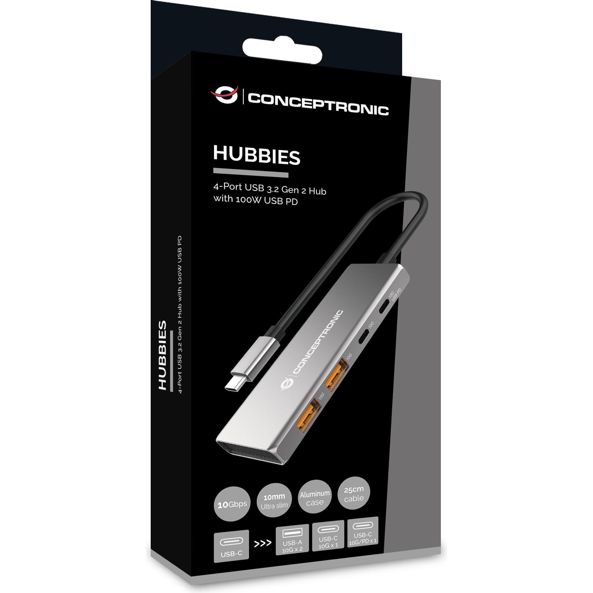 Thumbnail - Conceptronic HUBBIES15G (USB-C, 4 Ports), Dockingstation + USB Hub, Grau