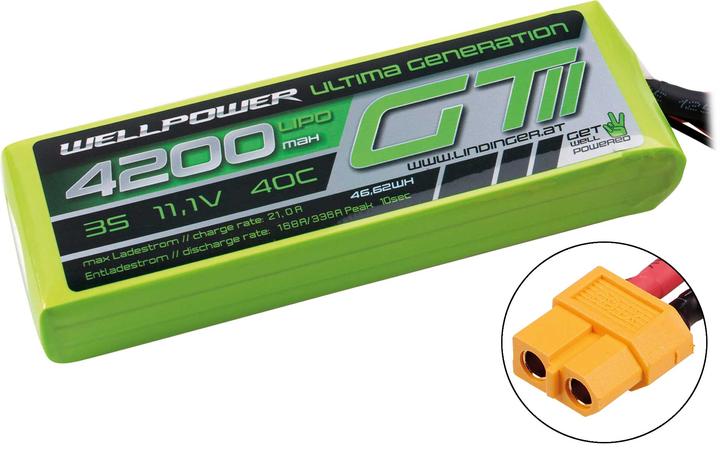 Actual product image Wellpower LIPO AKKU ULTIMA GT II 4200 MAH / 11,1 Volt 3S 40/80C CH5/8 XT-60 (11.10 V, 4200 mAh)