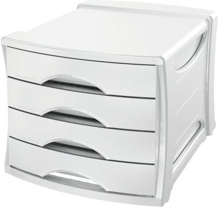 Produktbild Dymo Esselte Schubladenbox VIVIDA, 4 Schubladen, weißes Polystyrol, stapelbar, mit Griffmulde für einfach (A4)