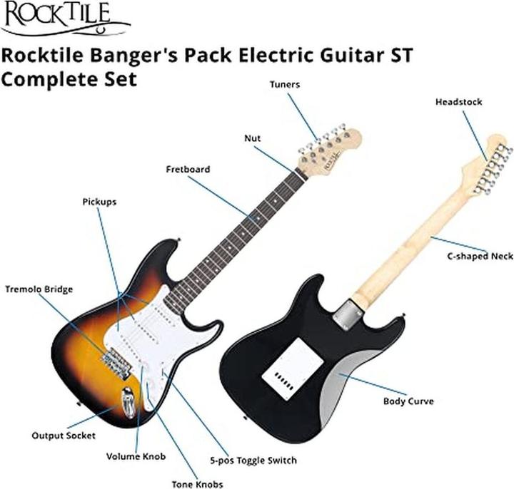 Produktbild Rocktile Komplettes E-Gitarren-Set für Anfänger mit Verstärker, Tasche und Lernmaterial (E-Gitarren Set)