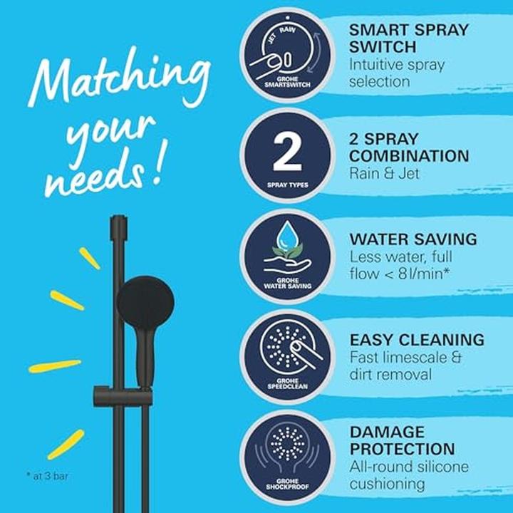 Image du produit Grohe Vitalio QuickFix Start 110 kit de barre de douche, à coller ou à percer, économie d'eau, 2 types de