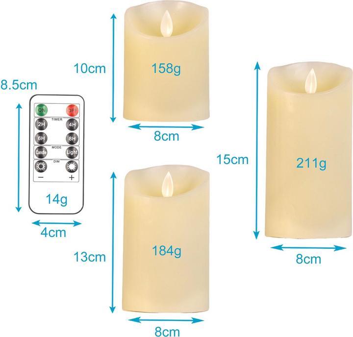 Produktbild Intirilife Flammenlose LED Kerzen mit Fernbedienung (3-tlg.) (3 x)