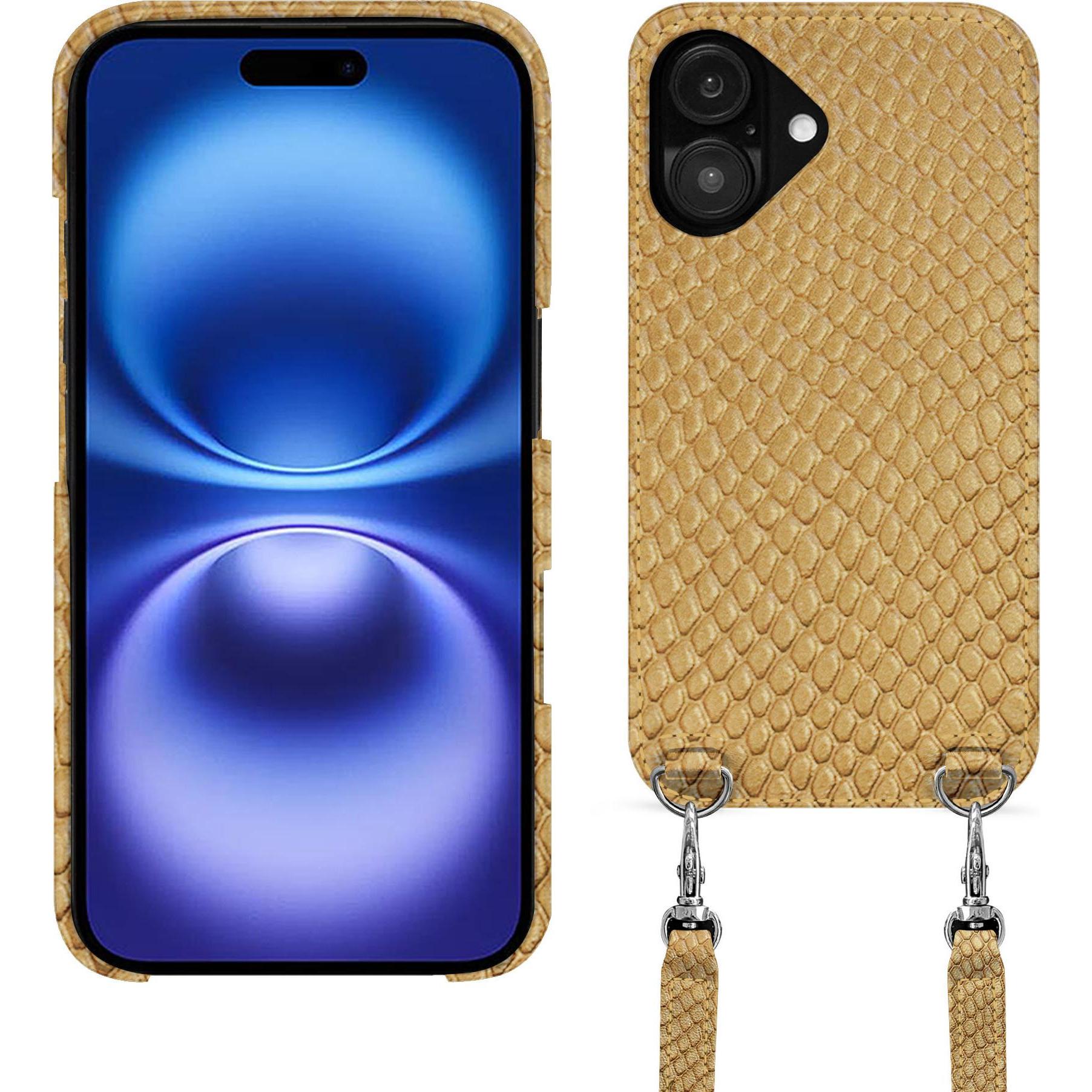 Noreve Schutzhülle mit Schulterriemen Apple iPhone 16 (Apple iPhone 16), Smartphone Hülle, Braun