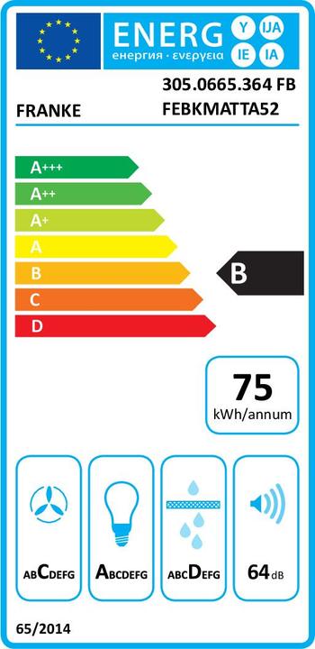 Energie-Label Franke Ä®montuojams gartraukis FBFE BK Matinis A52 305.0665.364 (Unterbauhaube)
