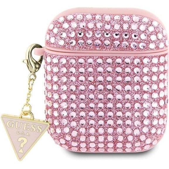 Guess GUA2HDGTPP AirPods 1/2 cover różowy/pink Rhinestone Triangle Charm (Kopfhörer Tasche), Kopfhörertasche + Schutzhül...