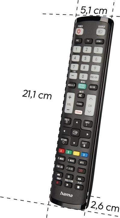 Actual product image Hama Universal remote control for Samsung TVs, IR, adaptive, illuminated buttons (Universal remote control, Infrared)