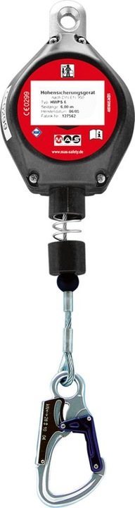 M.A.S. Retractable type fall arrester with plastic housing, length 3m (Height safety device, 136 kg)