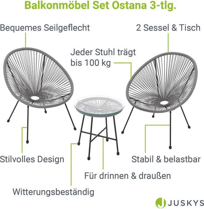 Actual product image Juskys Ostana balcony furniture set in retro design (45 cm)
