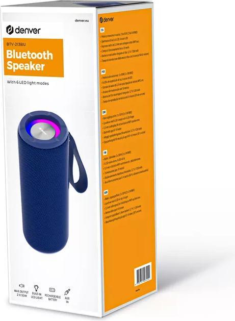 Actual product image Denver Portable speaker BTV-213BU, blue (3 h, Electrical connection)