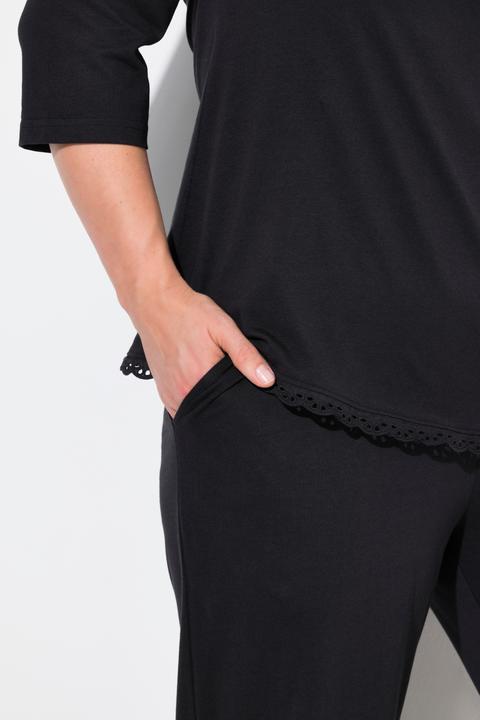 Immagine prodotto Ulla Popken Pigiama con ricami traforati, scollo a girocollo, piega decorativa e maniche a 3/4 (42, 44)