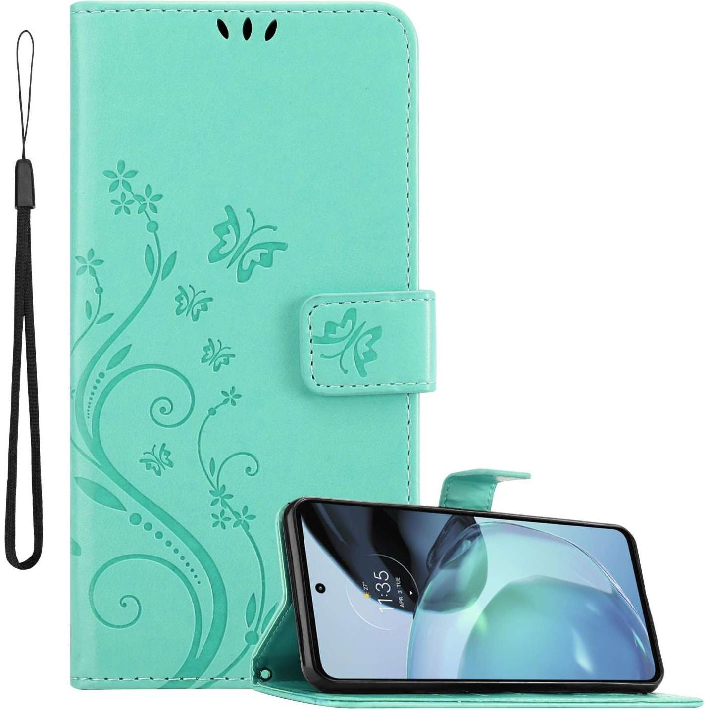Cadorabo Hülle für Motorola MOTO G72 mit Blumen Muster (Motorola Moto G72), Smartphone Hülle, Türkis
