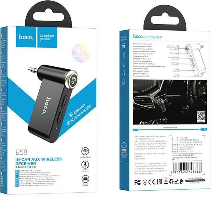 Actual product image Hoco - Audio Adapter Bluetooth Magic Music (E58) - Aux Jack 3.5mm - Black (Receiver)