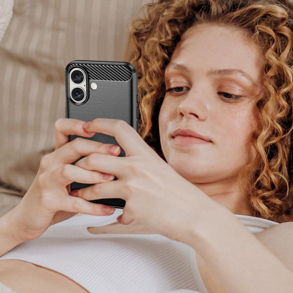 Thumbnail - Hurtel Carbon Case for iPhone 16 Plus Silicone Case - Black (Apple iPhone 16 Plus), Smartphone Hülle, Schwarz