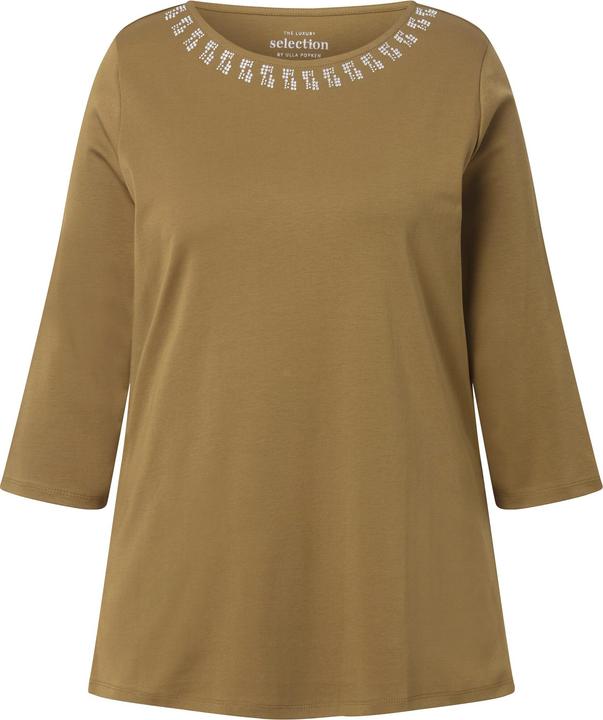 Actual product image Ulla Popken Rhinestone Boat Neck 3/4 Sleeve Top (50, 52)