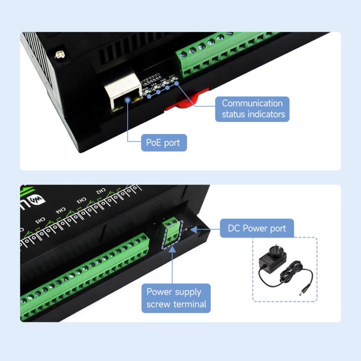 Actual product image WaveShare 30-channel relay PoE Ethernet module RTU/Modbus TCP protocol
