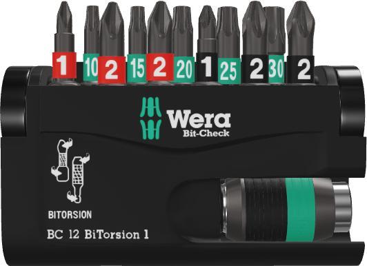 Image du produit Wera Bit-Check 12 BiTorsion 1 (Croix Phillips PH M1, Croix Phillips PH M2, Croix Pozidriv PZ M1, Croix Pozidriv PZ M2)