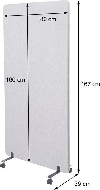 Produktbild Mendler Akustik-Trennwand, Büro-Sichtschutz Raumteiler Pinnwand, doppelwandig rollbar Stoff/Textil - 167x80c (167 x 80 x 39 cm)