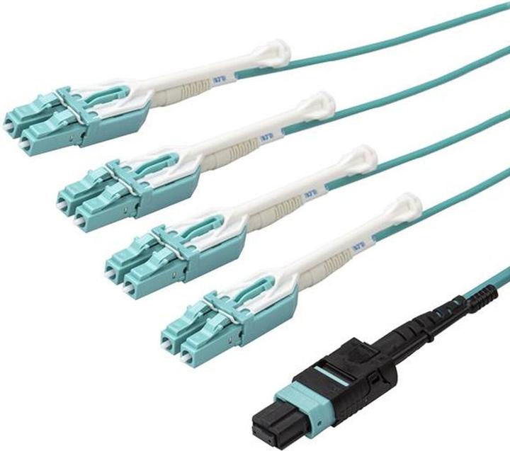 Actual product image StarTech MPO8LCPL2M Fiber Optic Cable MPO/MTP 8x LC OM3 Aqua Color (2 m)