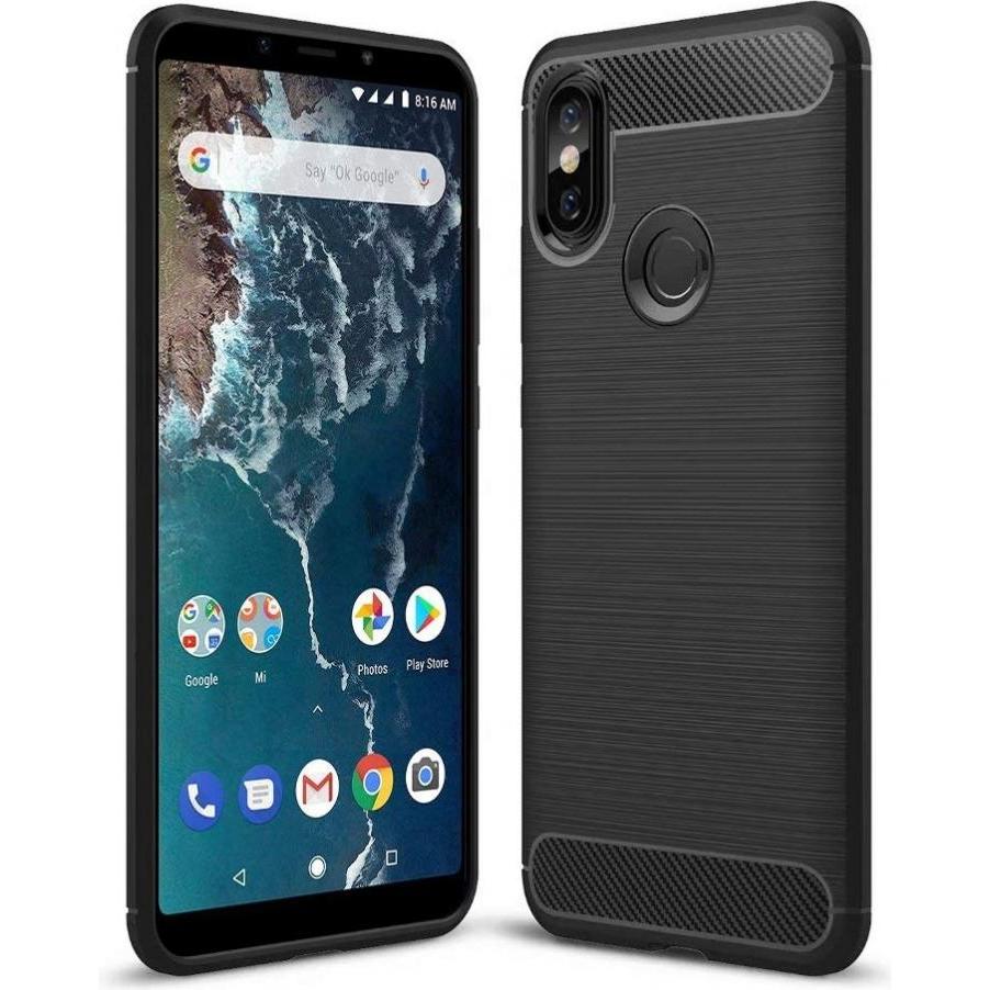 Screenguard Xiaomi Mi A2 Hülle Carbon Brushed Soft TPU (Xiaomi Mi A2), Smartphone Hülle, Schwarz