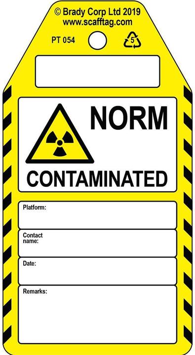 Energy Label Brady PROC-GB-PT 054-50, Norm Contaminated - Tag, Polypropylene, Black on Yellow & White, 150