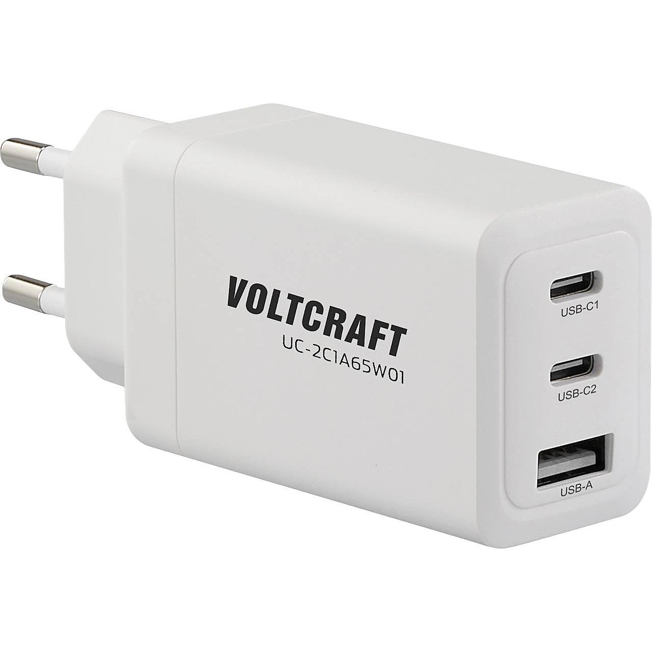 Voltcraft UC-2C1A65W01 USB-Ladegerät 65 W Steckdose, Innenbereich Ausgangsstrom (65 W), Caricatore USB, Bianco