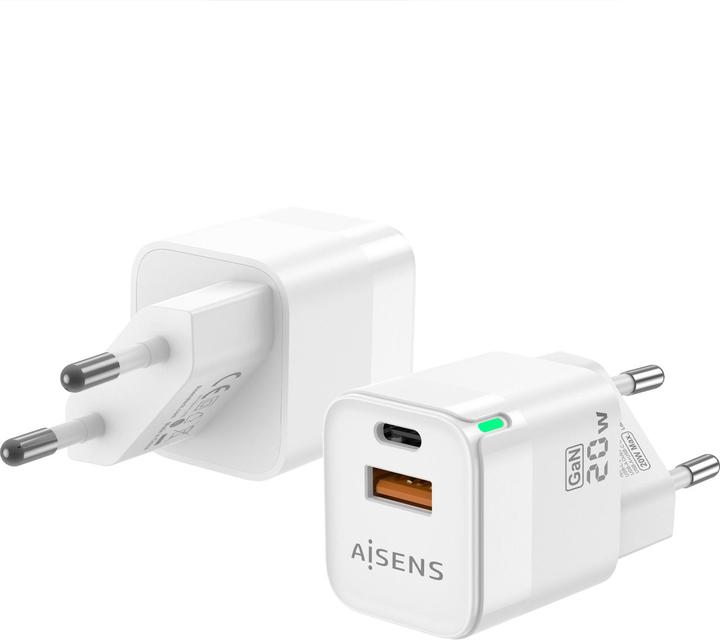Actual product image Aisens CARGADOR GAN 20W 1XUSB-C PD3.0 QC4.0 1XUSB-A QC3.0 BLANCO (20 W, 2 ports)