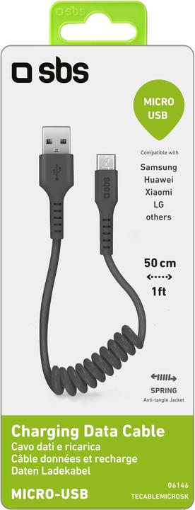 Produktbild SBS Spiral-Daten-&-Ladekabel für Micro-USB (0.50 m, USB 2.0)