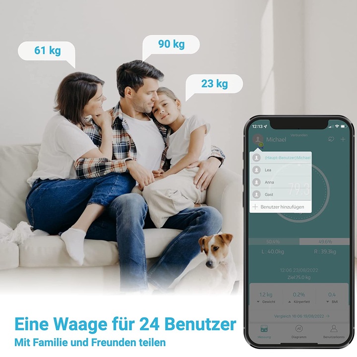 Image du produit Fitleap Waage mit Körperfett- & Muskelanalyse, Digitale Personenwaage (180 kg)