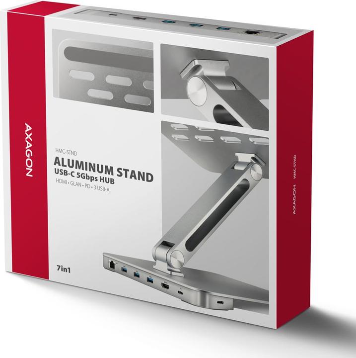 Produktbild Axagon HMC-STND Ständer für Laptops und Tablets, USB-C-Hub - silber (USB-C, 6 Ports)
