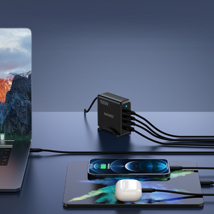 Actual product image Mako GaN2 EU Mains Charger USB-C/C/A (100 W)