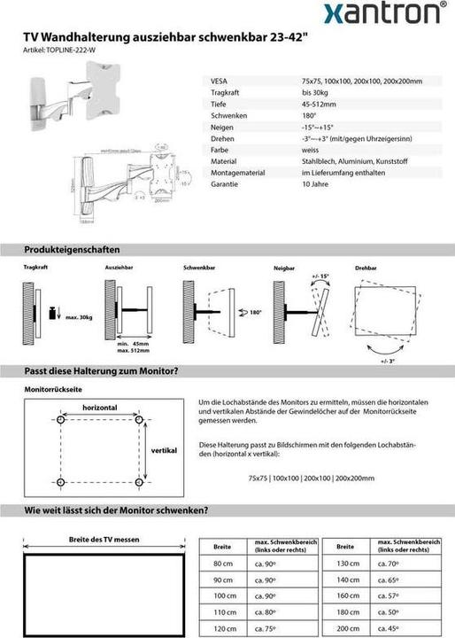 Produktbild Xantron Topline-222 (Wand, 42", 30 kg)