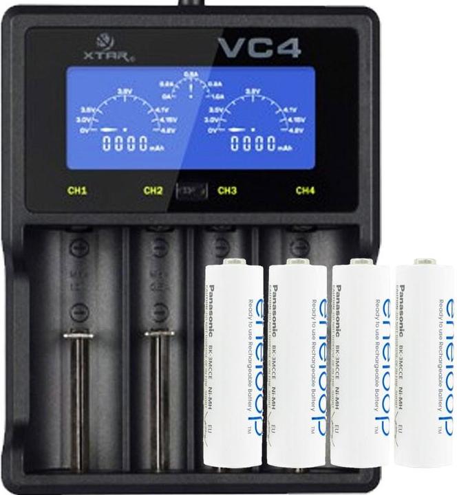 Xtar VC4 + Eneloop (4 pcs, AA, 2000 mAh, Piles rechargeables + chargeur)