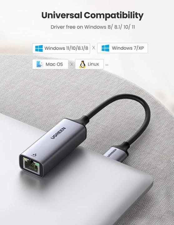 Image du produit Ugreen Ethernet Adapter (USB, RJ45 Gigabit Ethernet (1x))