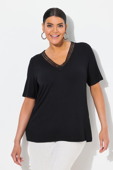 Produktbild Ulla Popken T-Shirt, Spitzenborte, V-Ausschnitt, Halbarm (54)