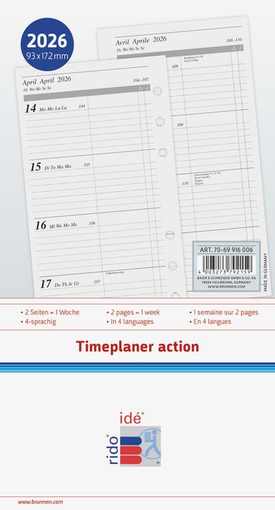 Rido Wochenkalendarium Timeplaner action 2026 | 93×172 mm (1 week / 2 pages)