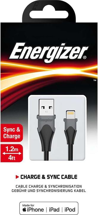 Image du produit Energizer Câble classique lightning bicolore 1.2m noir (1.20 m, USB 3.2 Gen 1)