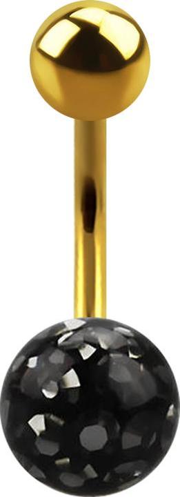Image du produit Star Piercing Banane dorée à l'or fin avec boule de cristal et boule noire époxy de protection (sans laiton, Titane)