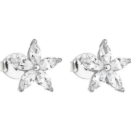 Evolution Group, Ohrringe, Silver earrings with zircon white flower 11069.1 (L)