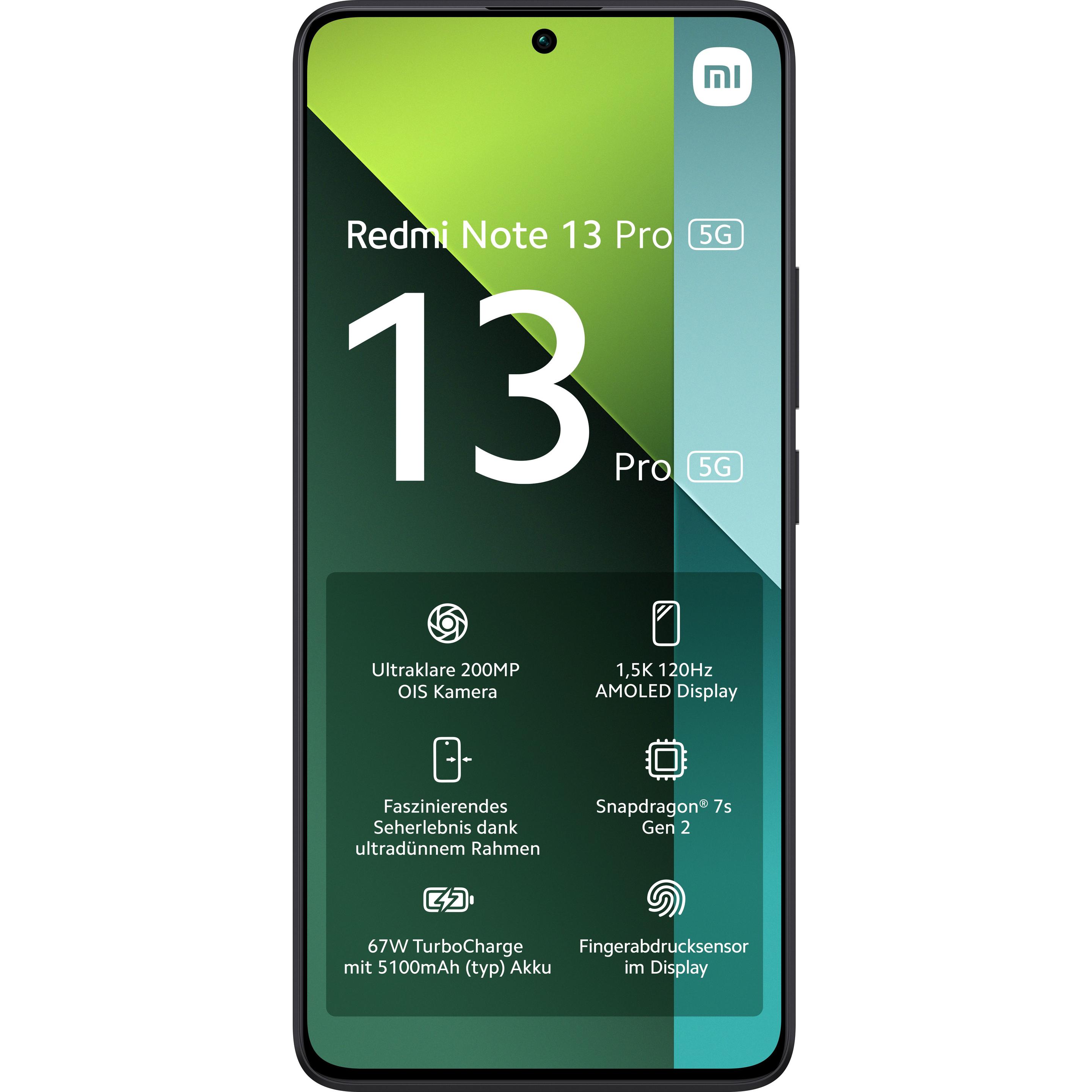 Thumbnail - Xiaomi Redmi Note 13 Pro 5G (256 GB, Midnight Black, 6.67", Dual SIM, 200 Mpx, 5G), Smartphone, Schwarz